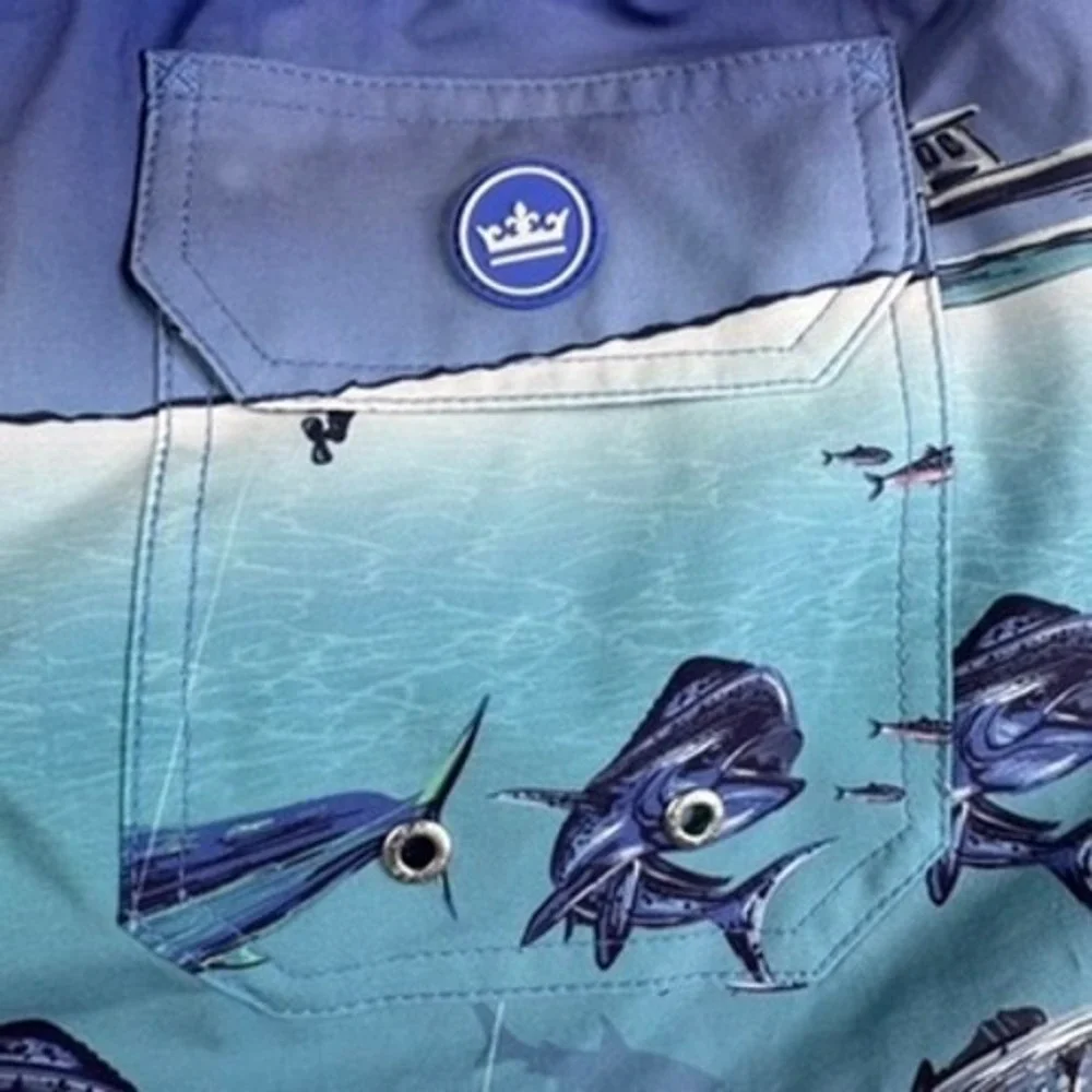 Peter Millar Seaside‎ Swim Suit Trunks Mens XL Blue Marine Life Ocean Traffic